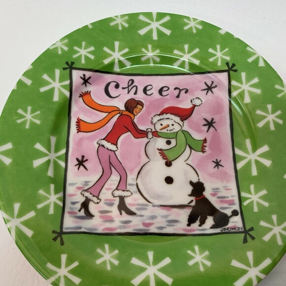 J Brinley Plates Cheer Peace Joy Small Holiday Decorative 6" across Lot of 3 - Picture 7 of 8